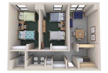 3D image of 2-bedroom Occum Hall