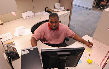 student working at desk