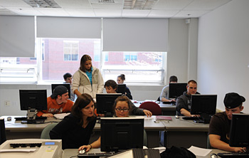 students working in a classroom