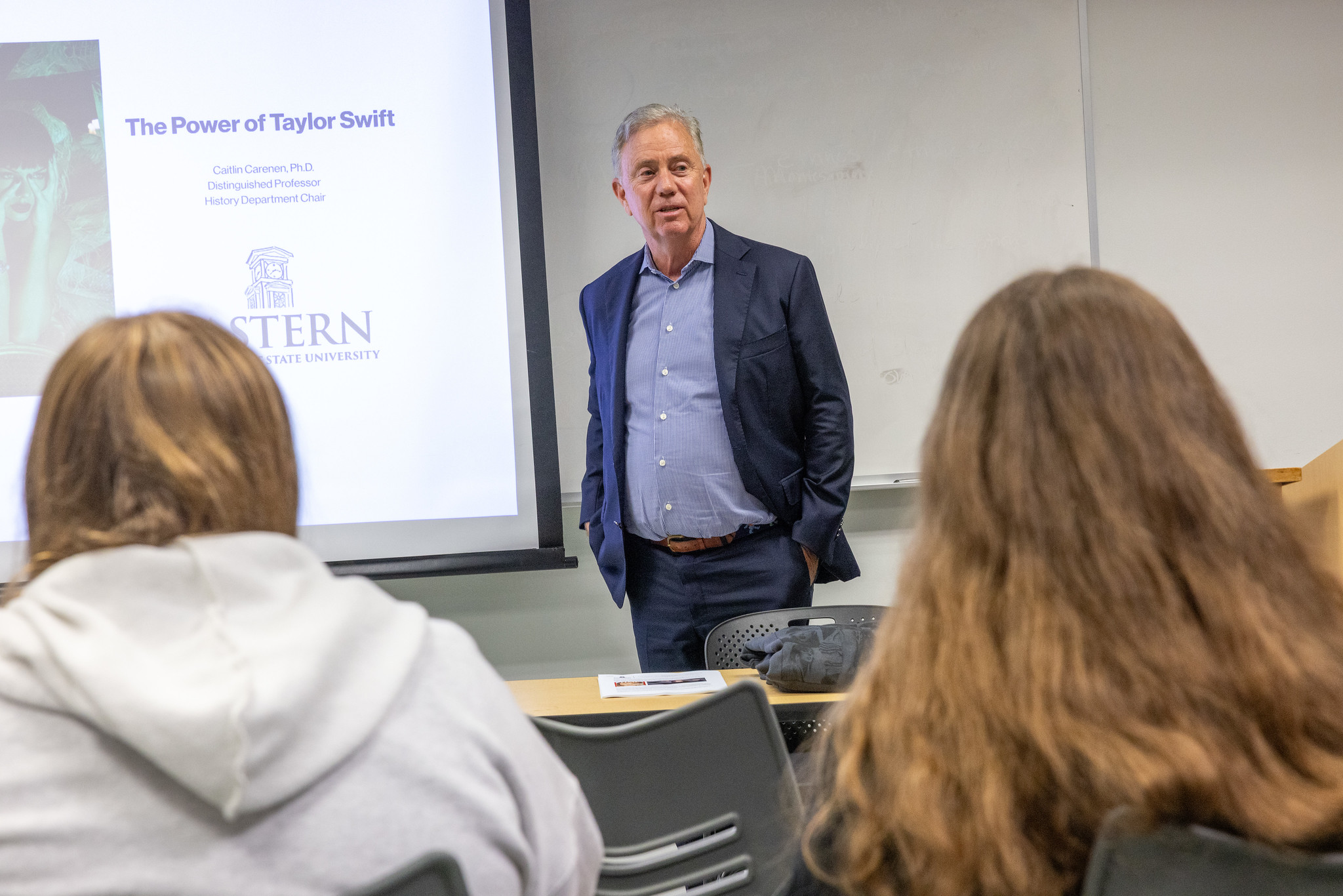Governor Ned Lamont visiting an Eastern history class