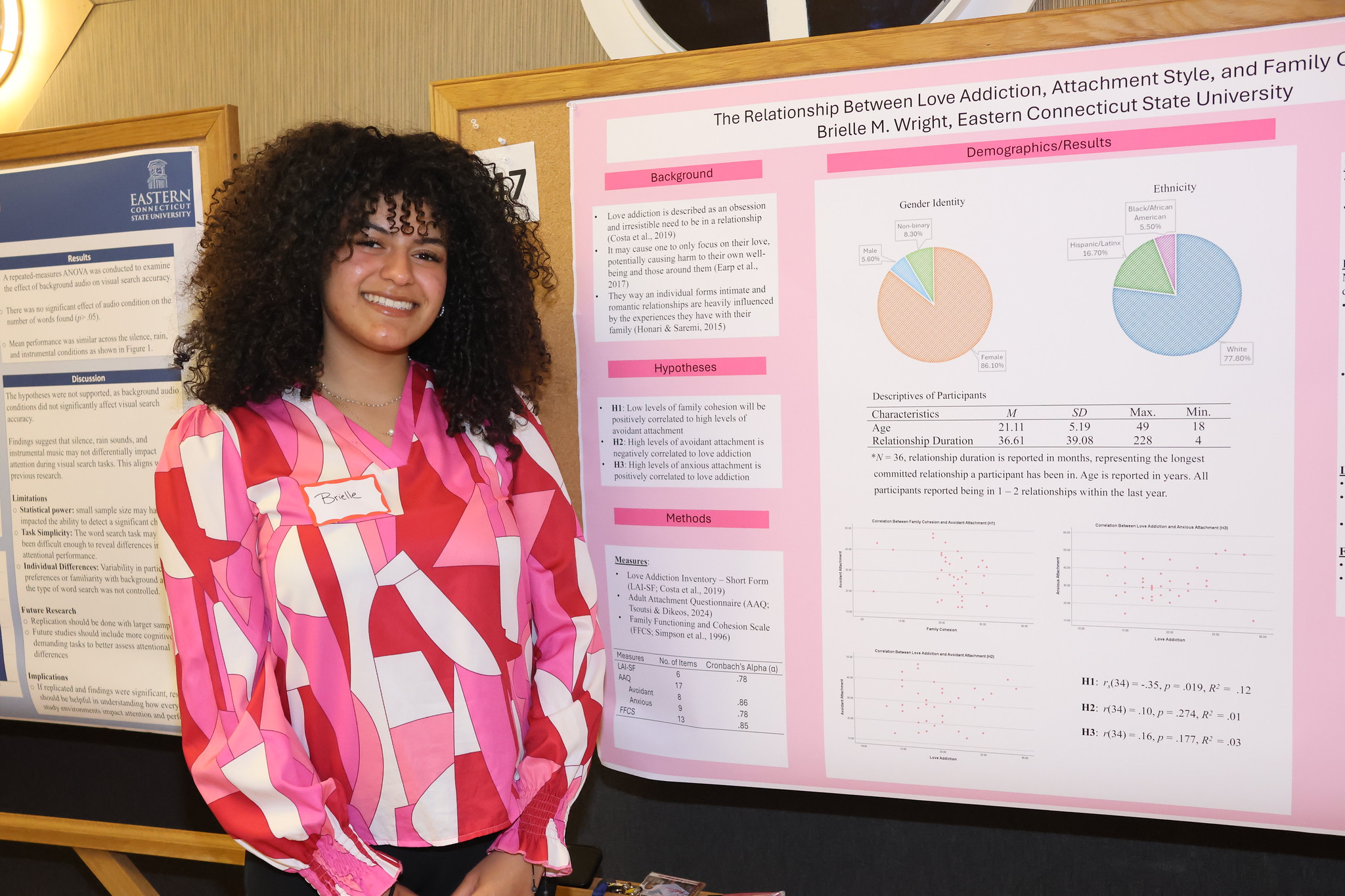 A student presenting her psychology research poster