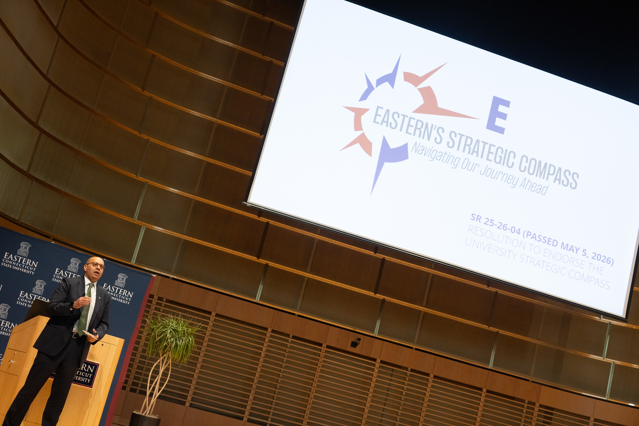 President Karim Ismaili presenting the Strategic Compass in the FAIC Concert Hall