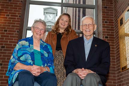 Sara Gustafson Green ’24 with Ellen Lang ’81 and James Watson