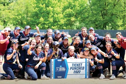 Softball team posing for photo