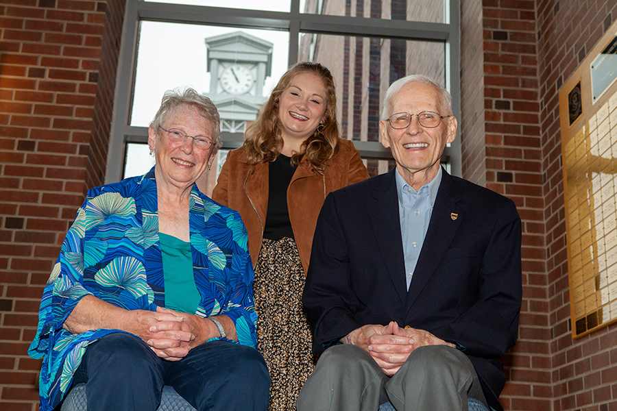 Sara Gustafson Green ’24 with Ellen Lang ’81 and James Watson.