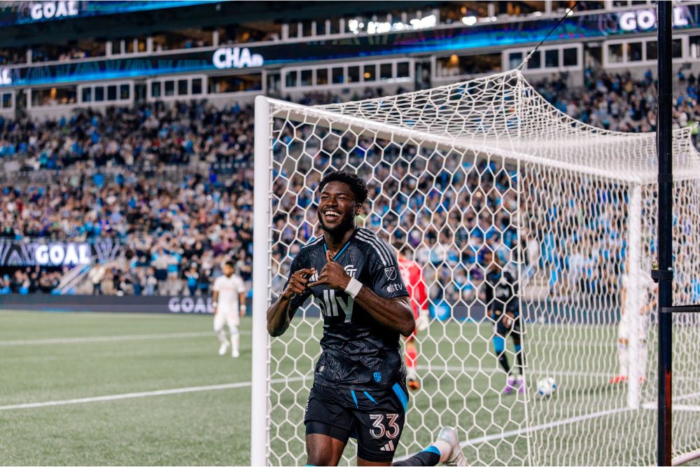 Agyemang in game action for Charlotte FC.