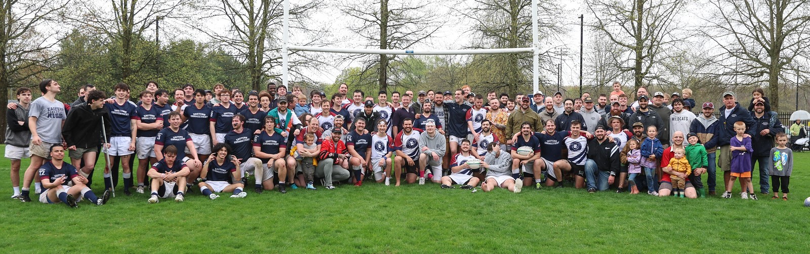 Eastern's men's rugby team gathers for its annual alumni game in 2025.
