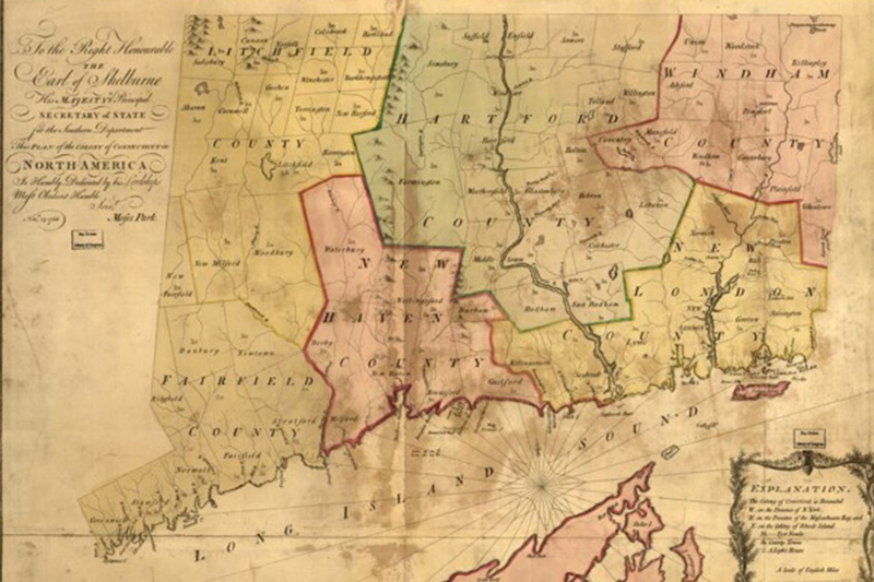 historical photo of a map of Connecticut