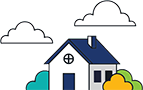 illustration of a house with clouds in the background