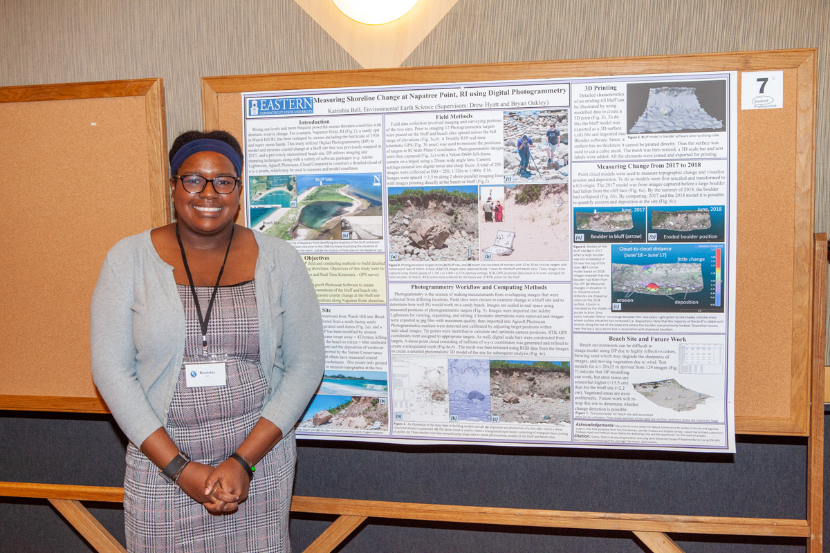 Student standing in front of presentation