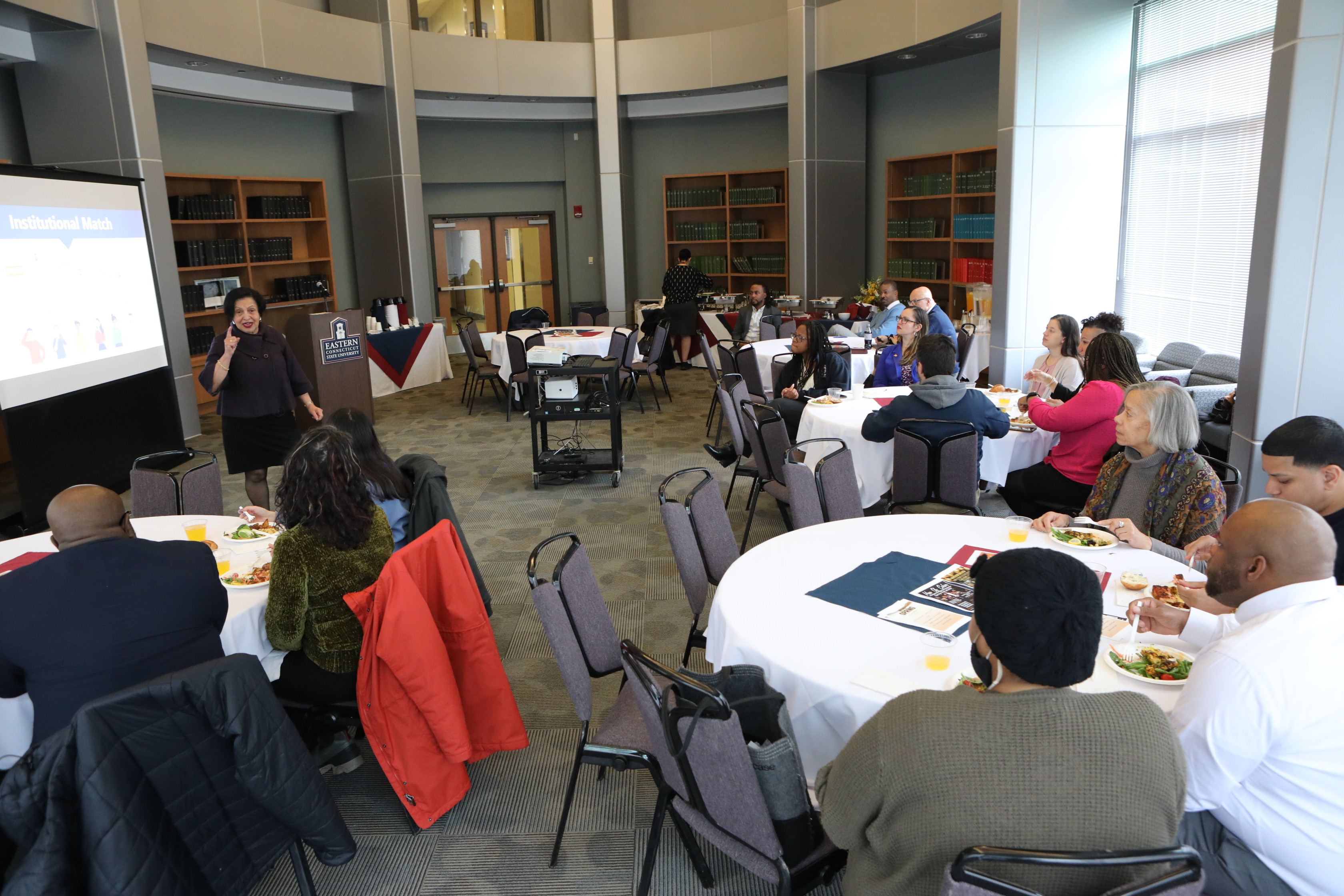 members of the committee at a lunch meeting