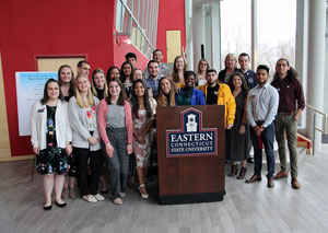 Community engagement students and award recipients pose for the camera.