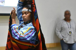 Natasha Gambrell performs her tribe’s courting dance. Photo provided by Intercultural Center.