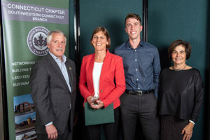 Left to right: Wayne Cobleigh, board chairman of the CTGBC; Lynn Stoddard and Abe Hilding-Salorio of Sustainable CT; and Alicia Dolce, executive director of CTGBC.