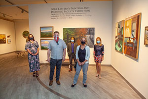 Wife of Professor Jones, Deborah Grant Jones (second to right), alongside associate professor of Art and Art History Afarin Ahmanifar (far right), professor of Art Qimin Liu (Center back), their daughter Lydia Jones Hall (far left) and her husband, Matthew Hall (second to left). 