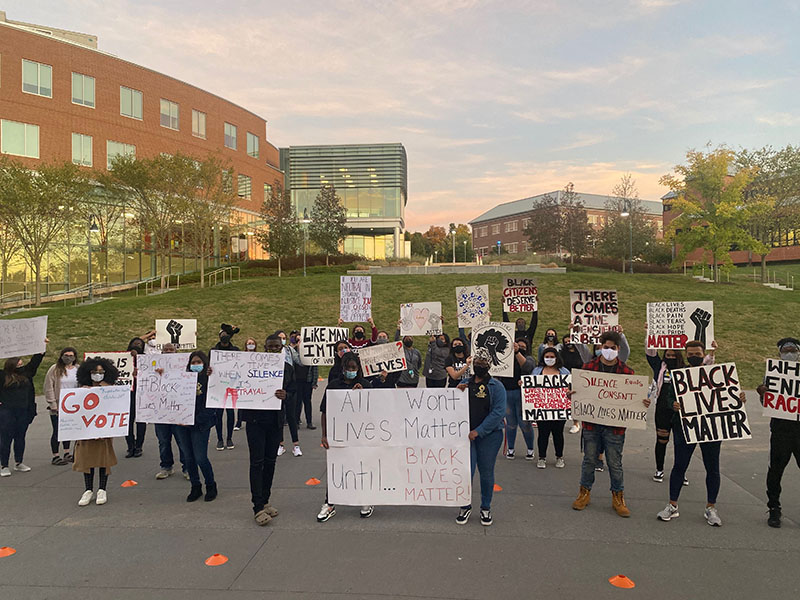 Black Student Union members join together for a rally