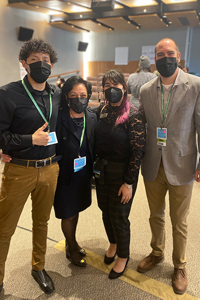 Students Edgar Escutia ('24) and Frida Nieto-Gonzalez ('24), Opportunity Scholars who attended the event with President Nunez and Chris Ambrosio. 