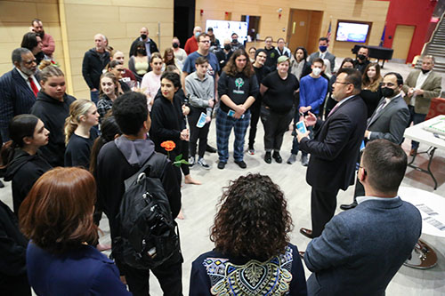 Dr. Cheng speaking to the cast of "The Greenwood Project."