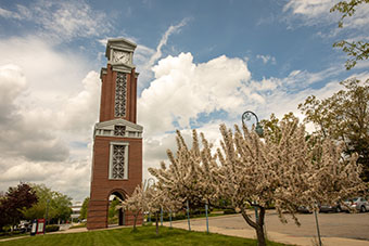 Shot of Eastern's clock tower 