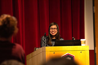 Grace Lin speaking at Eastern Connecticut State University. 