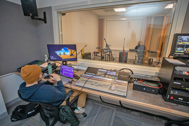Recording studio students in session.