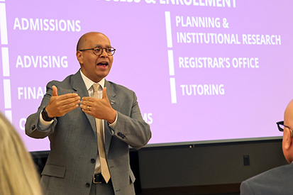 President Karim Ismaili at the semesterly University Meeting