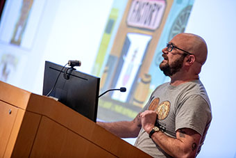 Kyle Lukoff at educational lecture