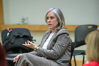 Jacqueline P. McMahon speaking to students.