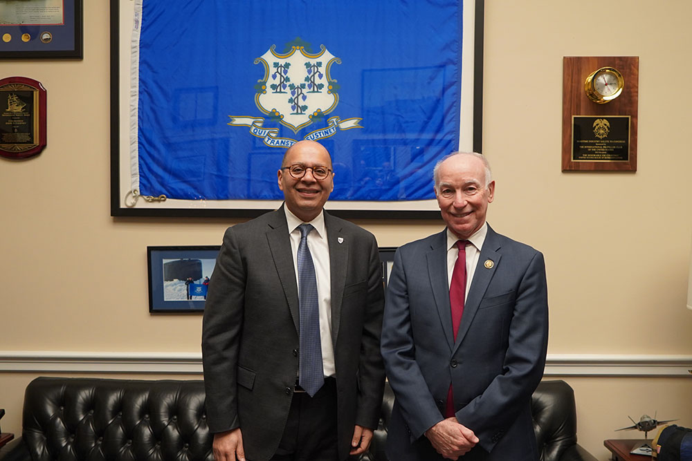 Karim Ismaili, president of Eastern Connecticut State University (left); Joe Courtney, United States Congressman from Connecticut.