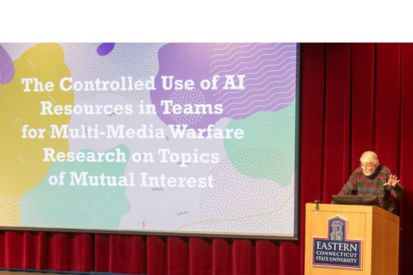 Communication Lecturer John Murphy delivers a presentation at Eastern's "Liberal Arts Education in the Age of AI" colloquium.