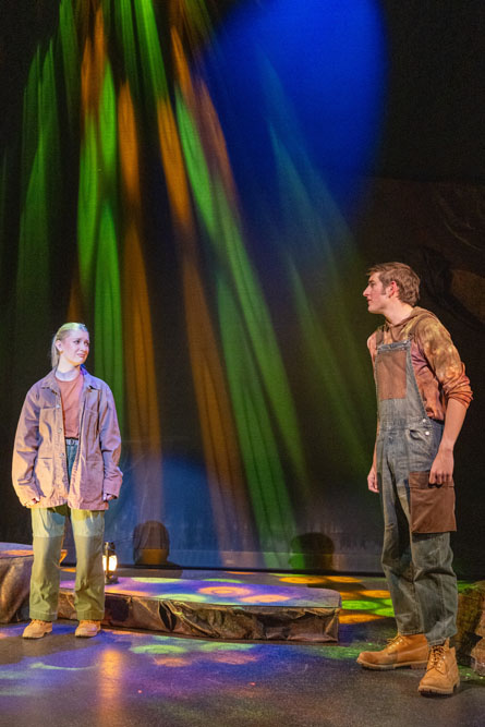 Zoe Calhoun as Older (left) and Colin Gilligan as Jester (right).