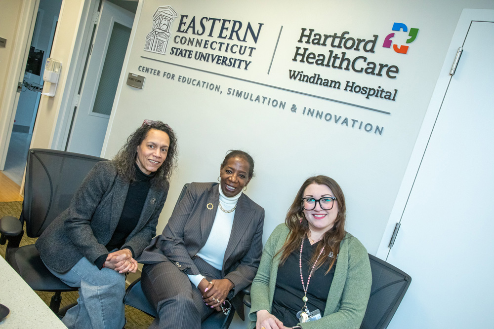 From left: theatre Professor Alycia Bright-Holland, social work Professor Eunice Matthews-Armstead, and health sciences and nursing Simulation Coordinator Lauren Lary.