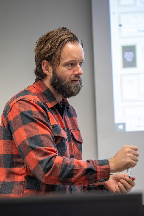Associate Professor Christopher Krebs gives a lecture.