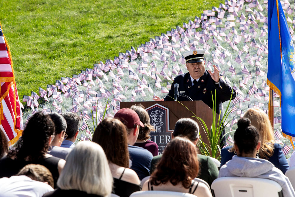 Nicholas DeLia, fire chief for the City of Groton, gives his remarks.