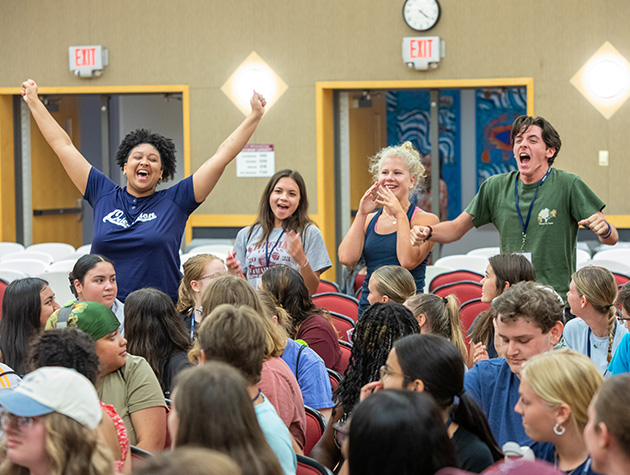 students cheering