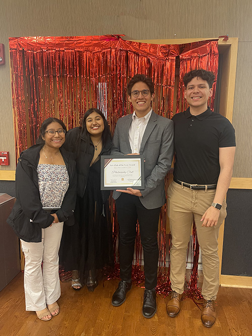 Left to right: Michael Santos, Secretary; Katherine Escalante, President; Cristian Deras, Vice-President; Osiel Cobos Sosa, Treasurer