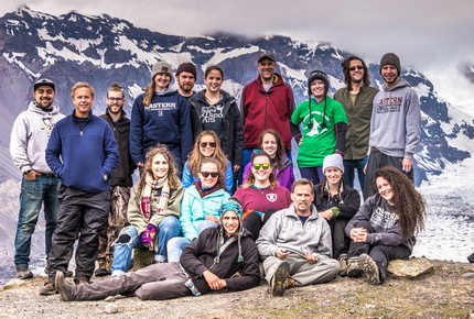 Students posing for a photo in Iceland