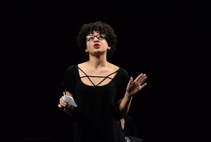 Student performing in Vagina Monologue