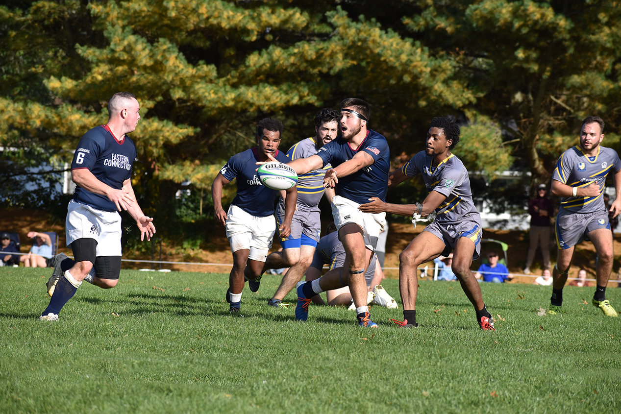 men's rugby team in action