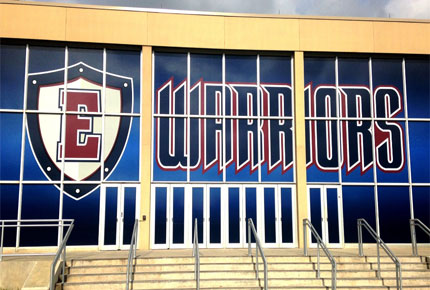 the Eastern Warriors on the entrance to the Sports Center