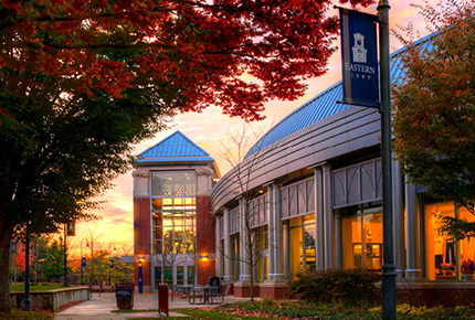 sunset over student center