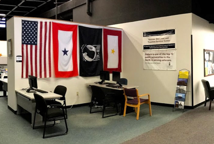 Veterans Center flags and tables/chairs